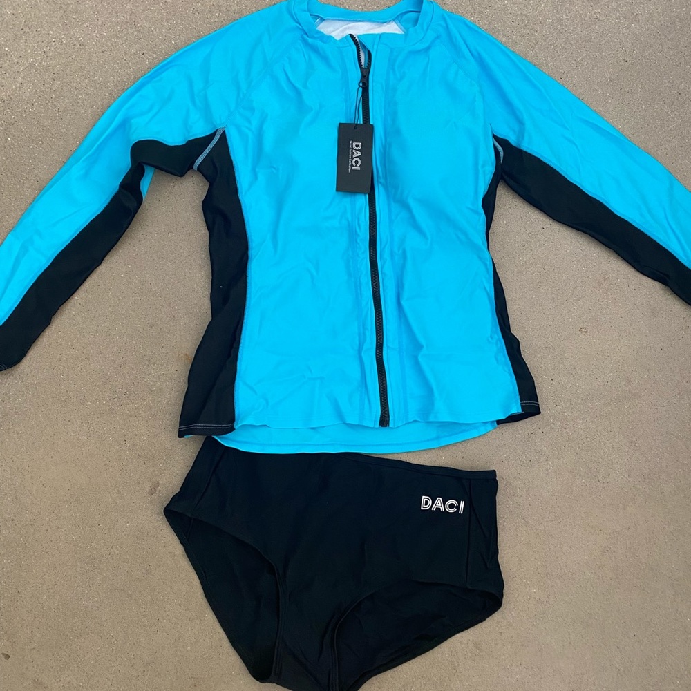 Daci Women Rash Guard Zipper 2 Piece Long Sleeve Swimsuit Shirt Bathing Suit UPF